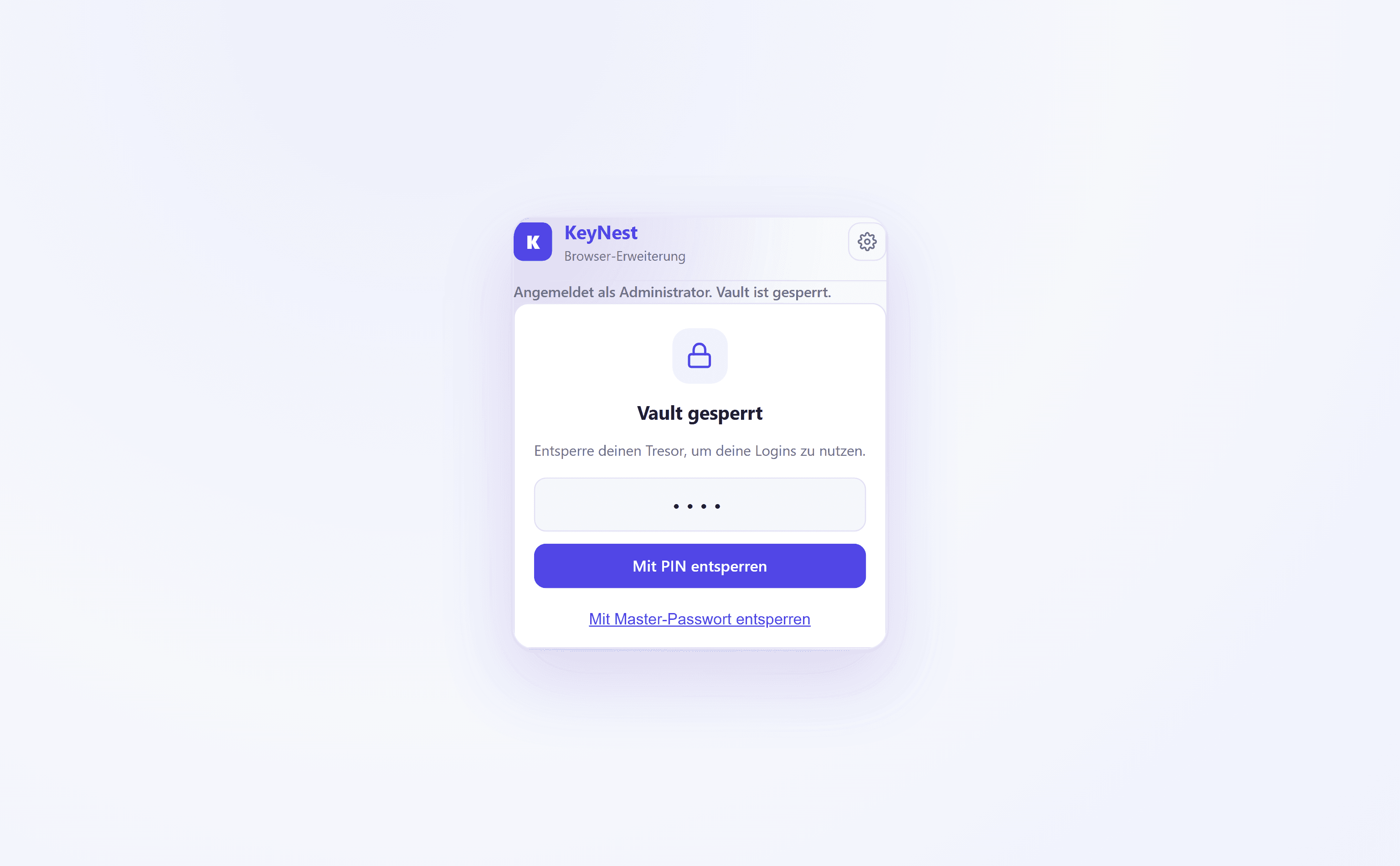Key Nest Browser-Erweiterung: Entsperren per PIN mit Master-Passwort als Fallback